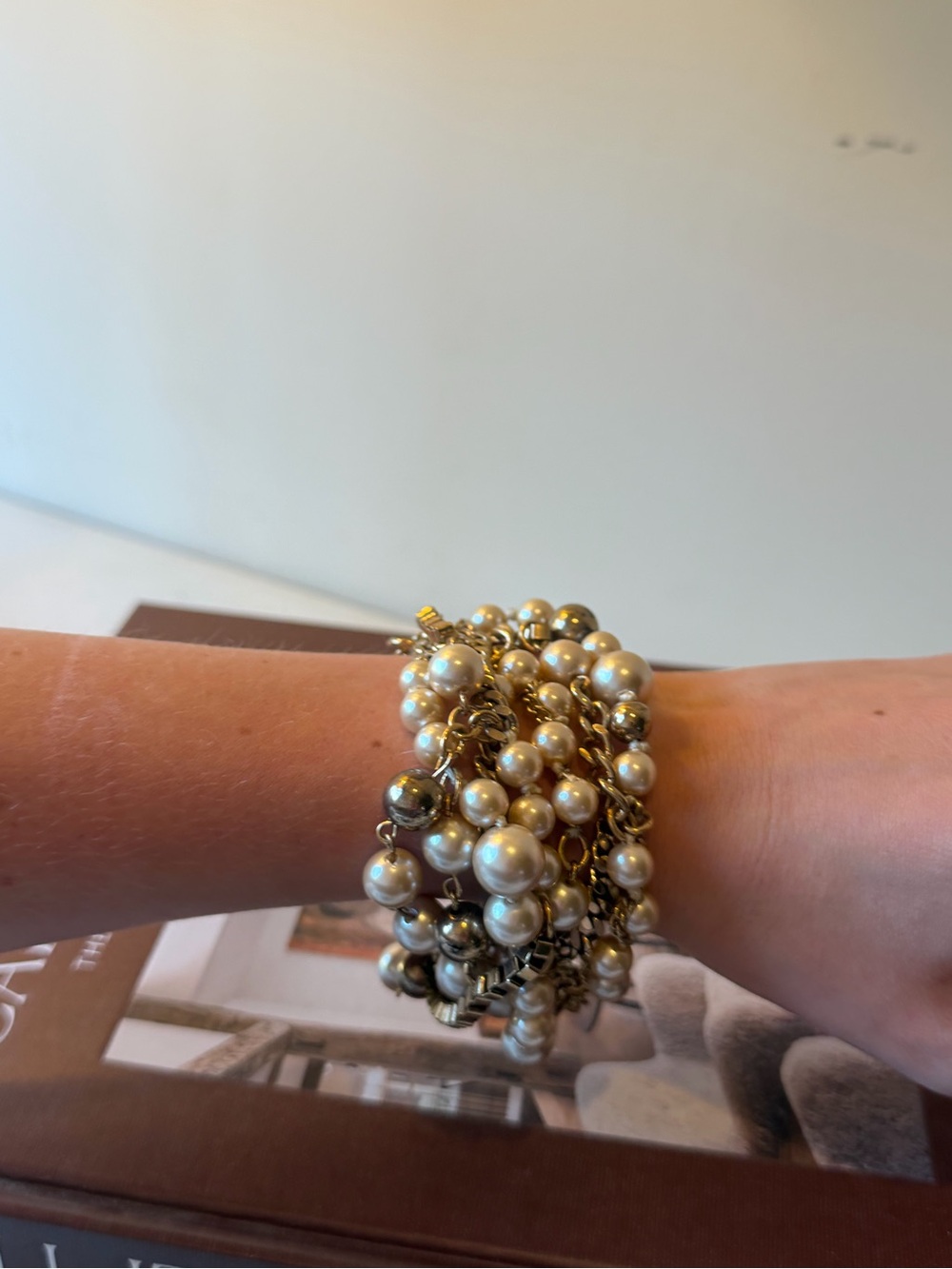 Stella & Dot  Pearl and Gold Bead Multi-Strand Bracelet